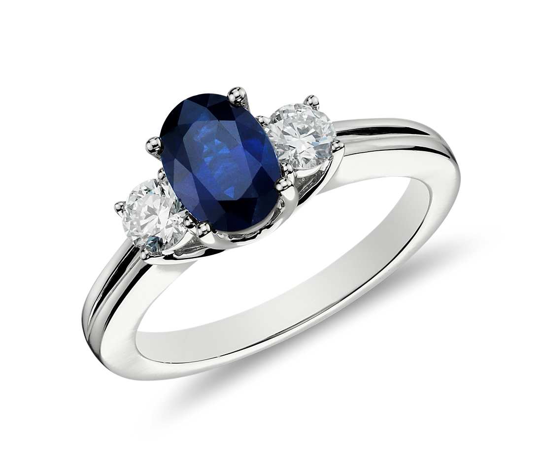 Sapphire and Diamond Ring in 18k White Gold - Tanary Jewelry