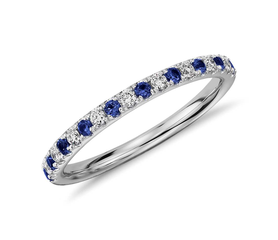 Pavé Sapphire and Diamond Ring in 18K White Gold - Tanary Jewelry